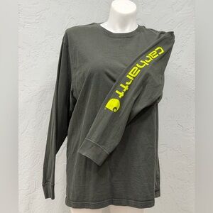 Carhartt Long Sleeve T-Shirt XL Original Fit Gray | Neon Sleeve Logo Workwear